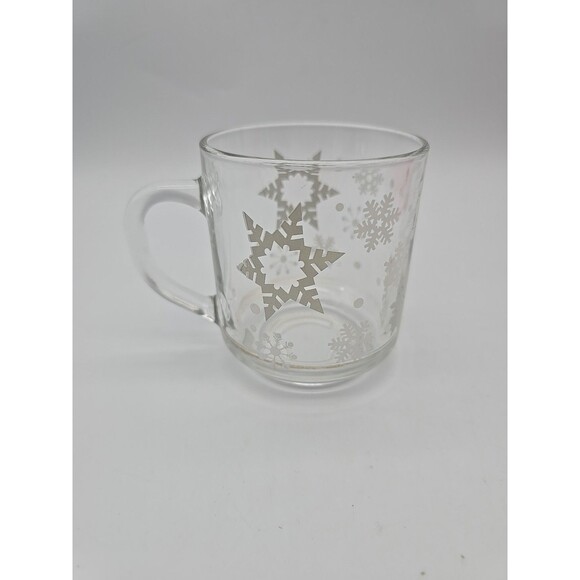 Vinage Luminarc Clear Glass Snowflakes Coffee Mug - Picture 5 of 9